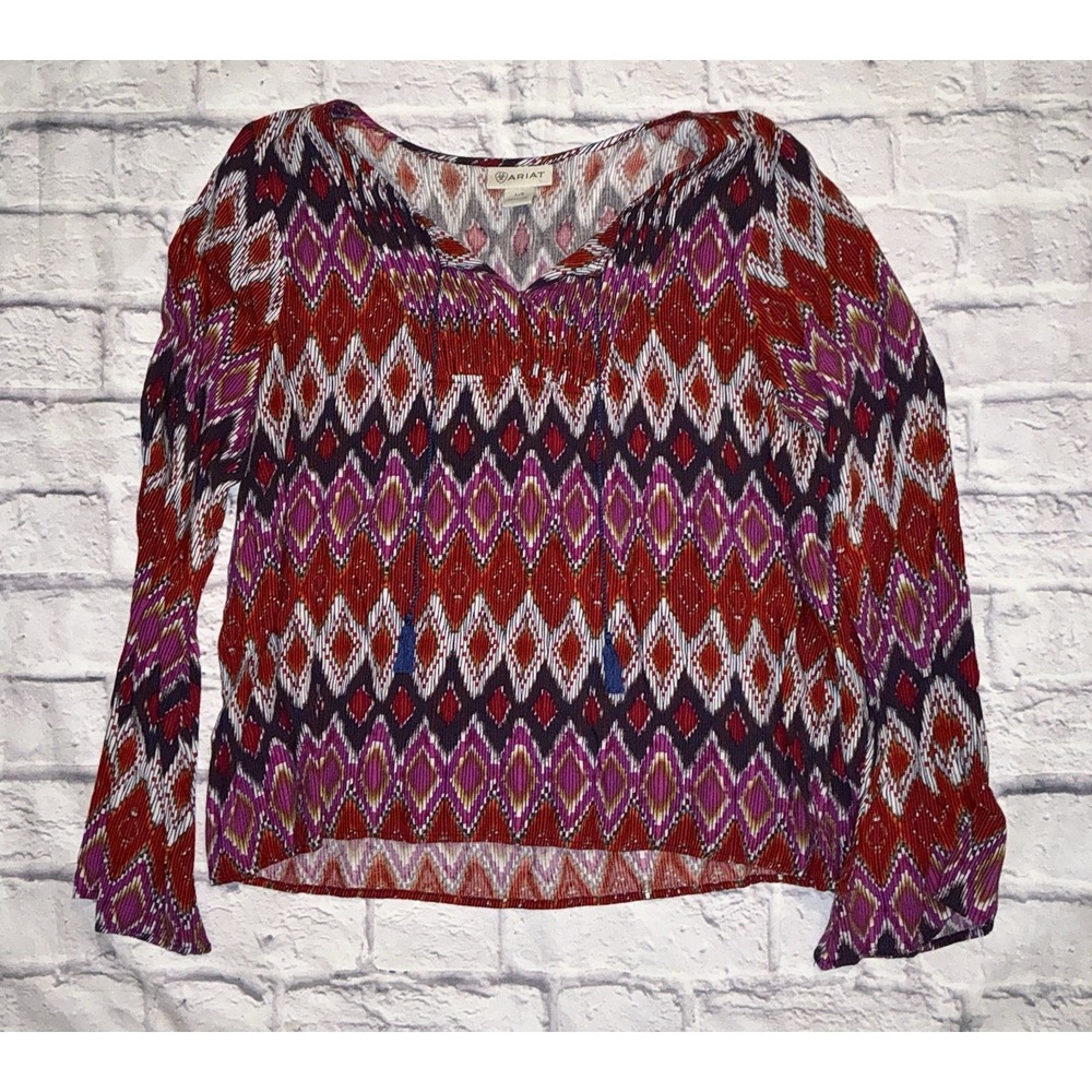 Ariat Blouse Top Large  M/M Bell Sleeves Lightweight V-neck‎ Boho